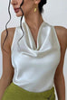 Febedress Cowl Neck Sleeveless Bow Back Satin Top