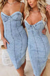Spaghetti Strap Back Slit Denim Bodycon Dress