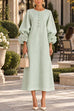 Febedress Floral Applique Puff Sleeve A-Line Midi Dress