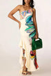 One Shoulder Floral Print Ruffle Hem Slit Maxi Dress