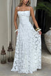 Febedress Spaghetti Strap Backless Lace-up Jacquard Maxi Dress