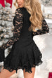 V Neck Bell Long Sleeves Ruffle Lace Mini Dress