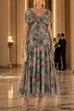 Febedress V Neck Ruched Floral Print Maxi Dress
