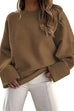 Febedress Crewneck Drop Shoulder Solid Knitted Pullover Sweater