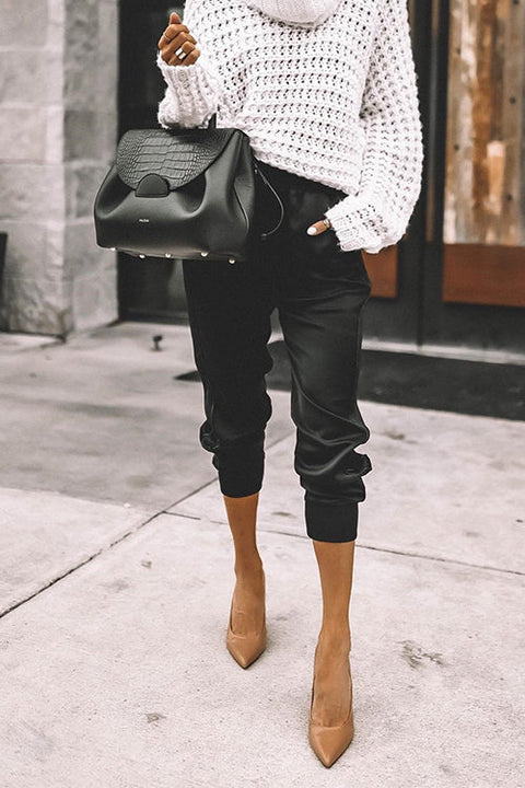 Febedress High Waist Pocketed Satin Joggers