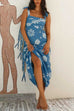 Bow Shoulder Sleeveless Seashell Print Maxi Dress