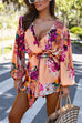 Wrap V Neck Long Sleeves Tie Waist Floral Print Romper