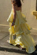 Febedress Adjustable Strap Ruffle Layered Satin Maxi Dress
