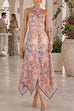 Halter Neck Open Back Floral Print Maxi Dress