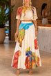 Crewneck Short Sleeves Crop Top High Rise Maxi Skirt Floral Print Set
