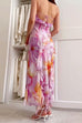 Febedress V Neck Backless Ruffle Trim Slit Floral Print Maxi Cami Dress