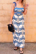 Febedress Tie Shoulder Cut Out Waist Printed Maxi Dress