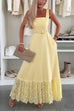 Square Neck Pocketed Lace Splice Maxi Cami Dress
