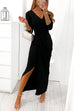Febedress Wrapped V Neck Waisted Slit Maxi Party Dress