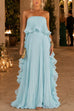 Febedress Strapless Tube Ruffle Pleated Swing Maxi Dress
