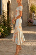 Febedress Off Shoulder Floral Print Irregular Hem Midi Dress