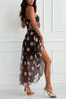 Febedress Strapless Polka Dot Mesh Ruffle Hem Maxi Dress