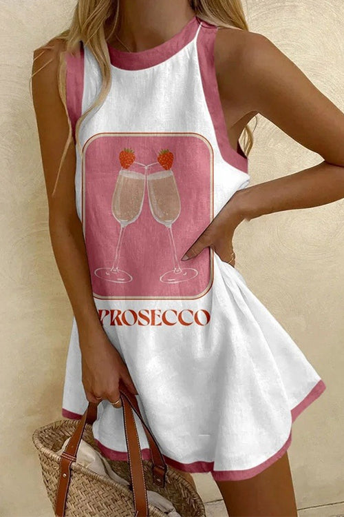 Febedress Crewneck Sleeveless Color Block Print Mini Dress