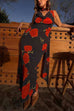 Febedress Cowl Neck Backless Floral Print Maxi Dress with Scarf