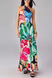 Halter Neck Abstract Floral Print Maxi Dress