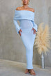 Febedress Off Shoulder Long Sleeves Bodycon Stretchy Maxi Dress