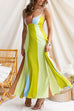 Adjustable Strap Striped Color Block Pocketed Maxi Dress
