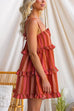 Adjustable strap Bow Detail Striped Ruffle Mini Dress