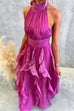 Halter Neck Waisted Ruffle Maxi Dress