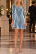 Febedress Cowl Neck Long Sleeve Velvet Mini Dress