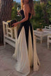 Febedress Spaghetti Strap Low Cut Color Block Swing Maxi Dress