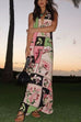 Halter V Neck Backless Printed Maxi Dress
