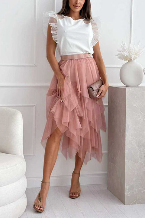 Febedress High Rise Mesh Layered Midi Skirt