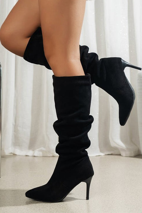Febedress Faux Suede Pointed Toe Stiletto Heel High Boots