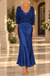 Febedress V Neck Drop Shoulder Sweater and Satin Maxi Cami Dress Set (B)
