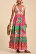 Febedress Bow Shoulder V Neck Sleeveless Printed Maxi Vacation Dress