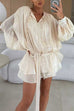 Febedress Lantern Long Sleeves Draped Ruffle Layered Mini Dress with Shorts