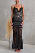 Spaghetti Strap V Neck Bodycon Lace Maxi Dress
