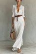 Febedress Lapel Long Sleeves Button Up Maxi Dress With Belt