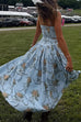 Febedress Spaghetti Strap Waisted Floral Print A-line Maxi Dress
