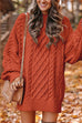 Febedress Long Sleeves Cable Knit Mini Sweater Dress