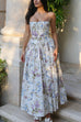 Febedress Spaghetti Strap Floral Print Bustier A-line Maxi Dress