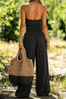 Febedress Halter Cowl Neck Sleeveless Top Elastic Waist Wide Leg Pants Set