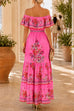 Febedress Off Shoulder Floral Print Ruffle Tiered Maxi Dress