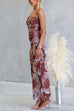 Spaghetti Strap Floral Print Mesh Overlay Maxi Dress