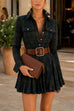 Febedress Lapel Long Sleeves Button Up Plaid Mini Dress