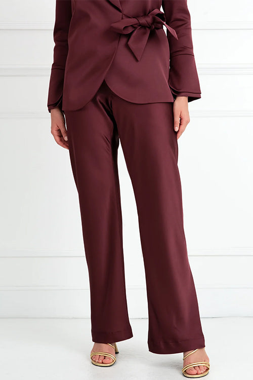 High Waist Straight Leg Satin Pants