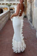 Febedress Spaghetti Strap Open Back Ruffle Trim Maxi Dress