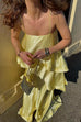 Febedress Spaghetti Strap Ruffle Layered Satin Maxi Dress