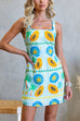Square Neck Sleeveless Tropic Print Mini Dress