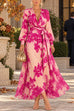 Febedress V-Neck Long Sleeve Floral Print Maxi Dress